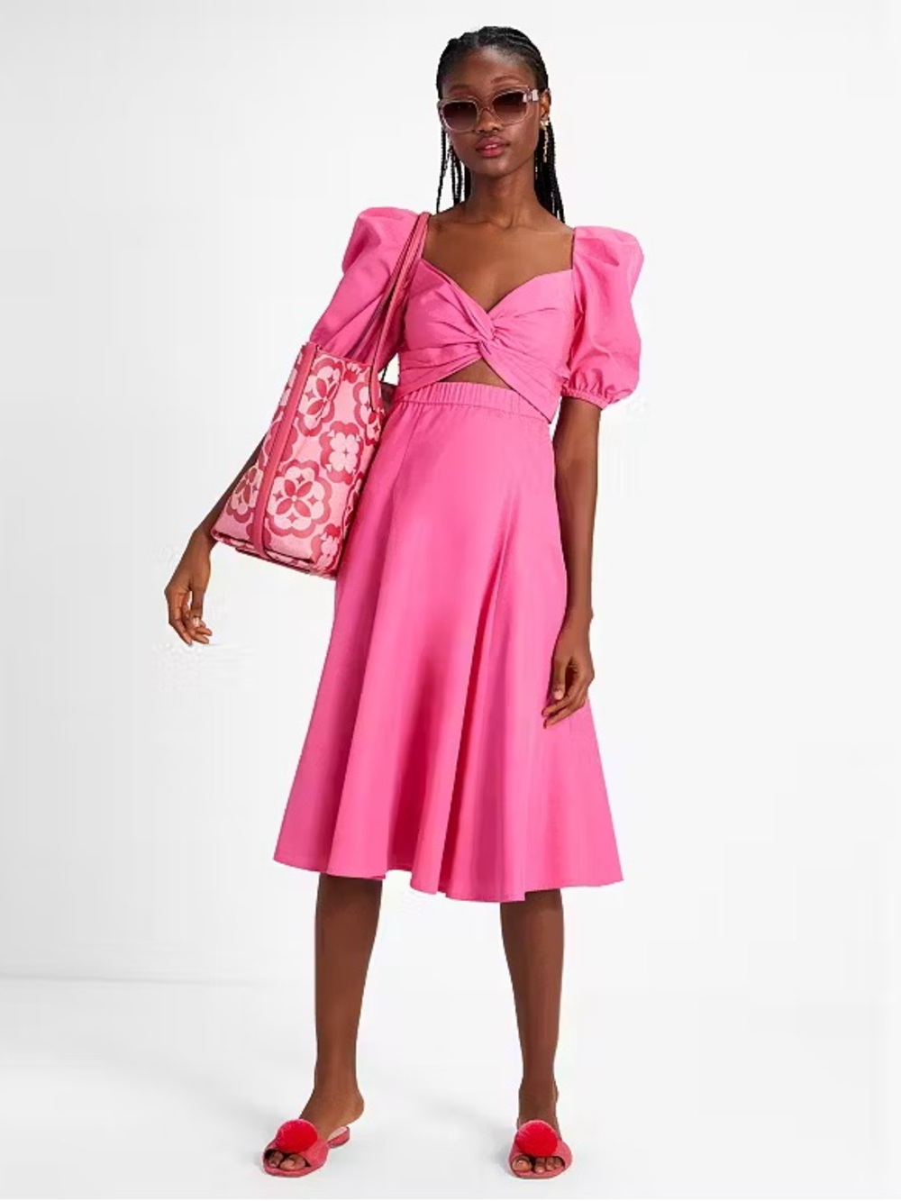 Kate Spade Twist Bodice Puff Sleeve Dress Pink size 2